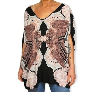 Victoria's Secret Loose Fit Dolman Top Size X Small Black Pink Beaded Mandala